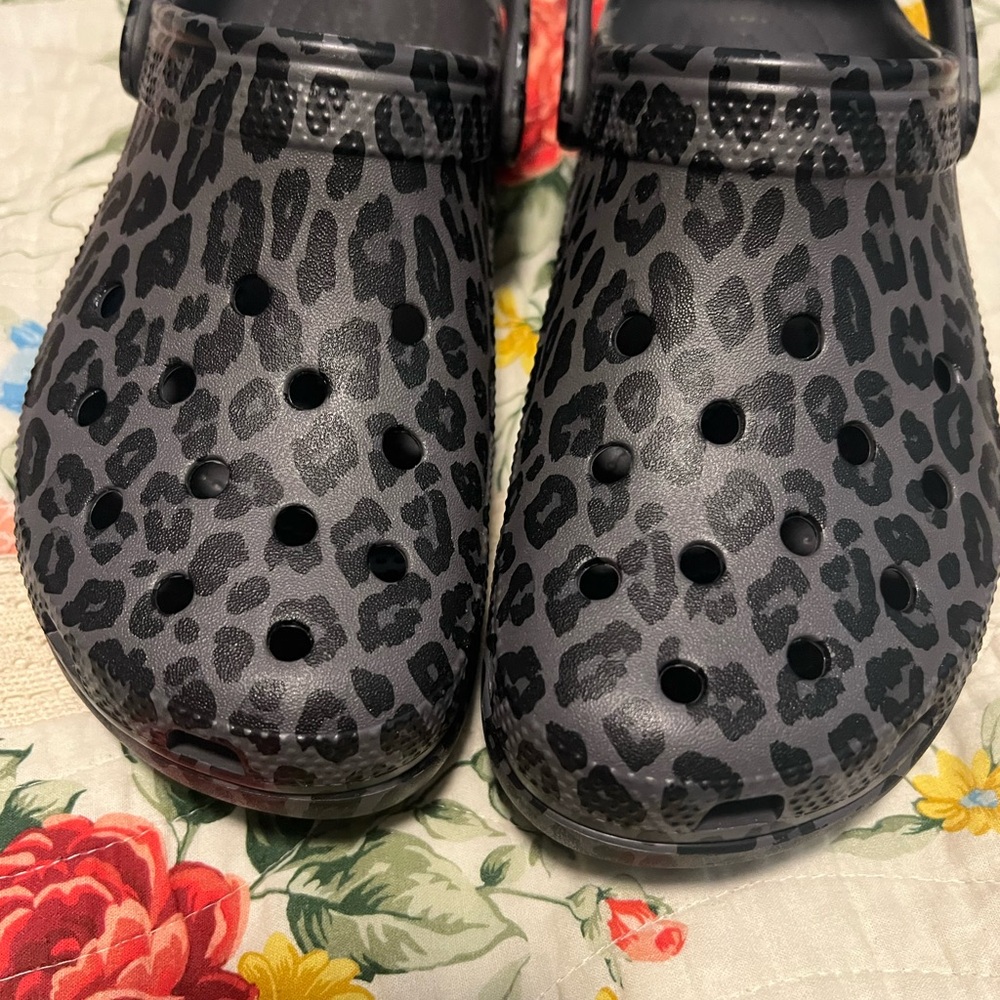 CROCS Black Leopard Print Mules